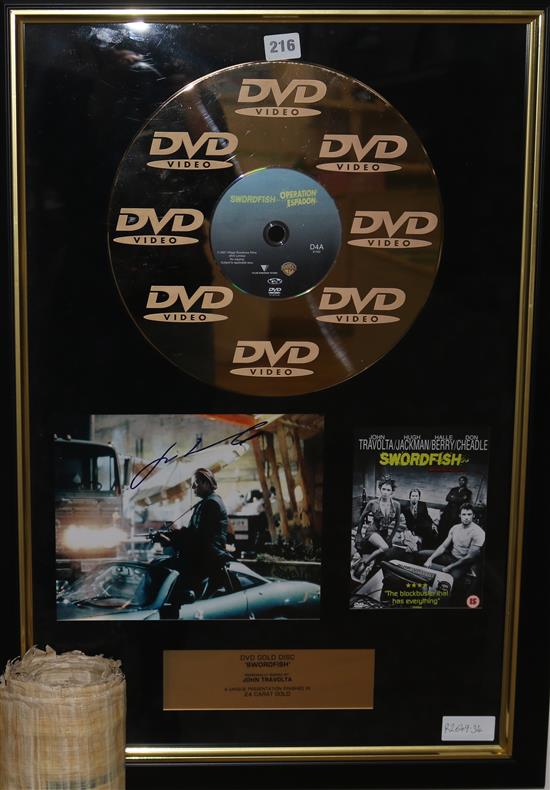 A framed presentation DVD gold disc, Swordfish